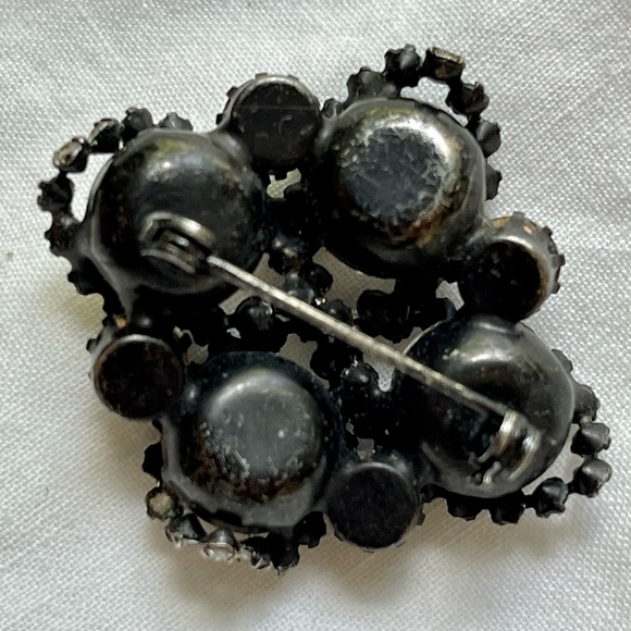 Vintage Clear Rhinestone Brooch Unusual Jappaned 2” - Picture 2 of 3
